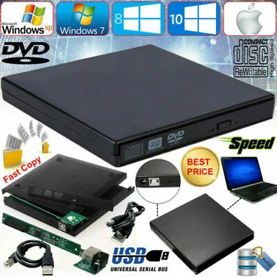 £8.49 • Buy Black 2.0 Pc Laptop Cd Dvd Rw Rom Ide To Usb External Caddy Case Enclosure Cover