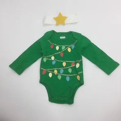 Mud Pie Green Christmas Set Baby Girl Size 0-6 Months Tree Holiday Lights Photos • $10.99