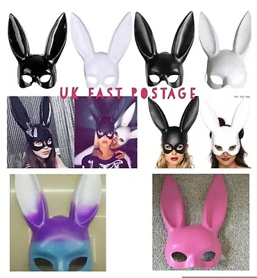 Half Face Plastic Bunny Rabbit Mask Matte Pvc Shiny White Black Pink Rainbow • £7.99