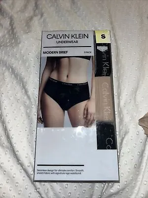 NEW Calvin Klein Women’s Underwear 3 Pack Modern Brief Small Smooth Stretch Fab • £9.50