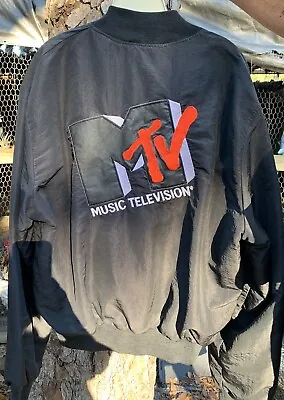 Vintage 80s MTV Music Television Embroidered Logo Satin Jacket Size Medium • $95