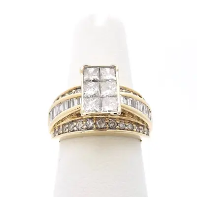 $1912.50 • Buy 14k Gold 2ct Princess Baguette Round Diamond Invisible Set Engagement Ring Sz6