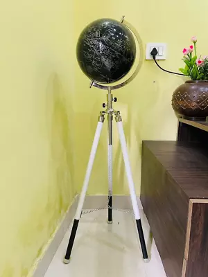 World Globe World Atlas Black Globe With White Leather Tripod Stand Home/Office • $266.48