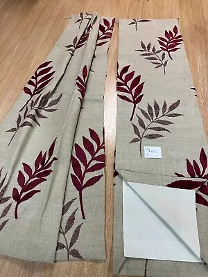 Ready Made Static Caravan Curtains Beige & Burgundy Leaf  22  Wide X 46  Drop • £28.99