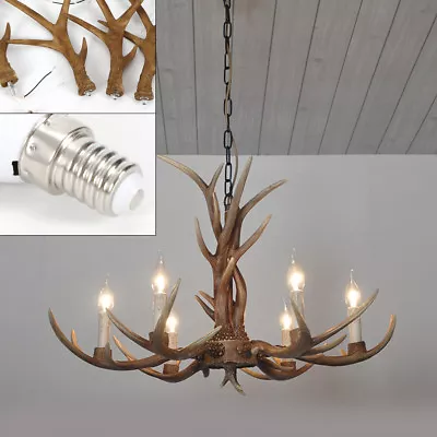 6-Lights Rustic Deer Horn Antler Chandelier Pendant Light Ceiling Lamp Fixture • $112.10