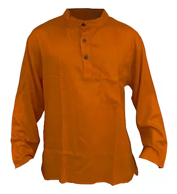 Orange Saffron Yellow Yoga Men's Grandad Kurta Shirt Full Sleeve Collarless • £14.99