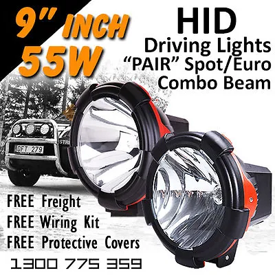HID Xenon Driving Lights - Pair 9 Inch 55w Spot Euro Beam Combo 4x4 4wd Off Road • $260.31