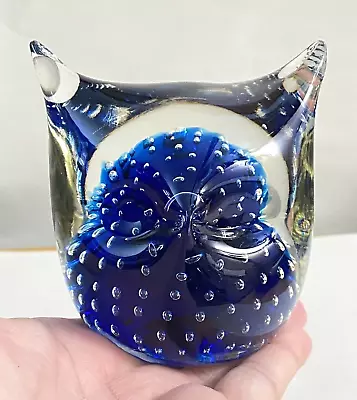 Vintage Viking Rainbow Glass Company Cobalt Bullicante Owl Paperweight 1973 • $33.20