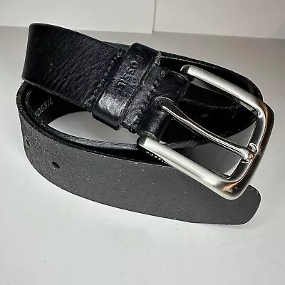 Fossil Black Textured Leather Belt Silver Buckle Size 40 Rustic Casual Work • $14.99