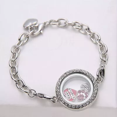 Living Memory Floating Charms Glass Round Locket DIY Bracelet Charm Gifts Silver • £3.83