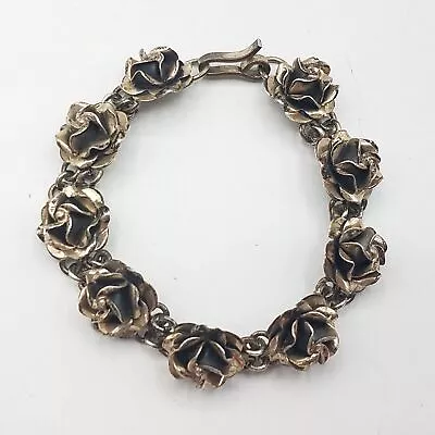 Taxco 925 Sterling Silver Mexico Rose Link Chain Bracelet • $71