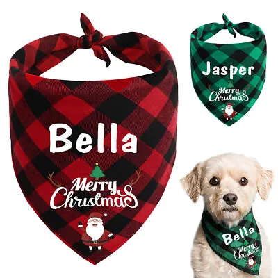 Personalised Christmas Dog Bandana Neckerchief Pet Collar Custom Name ID Scarf   • $8.79