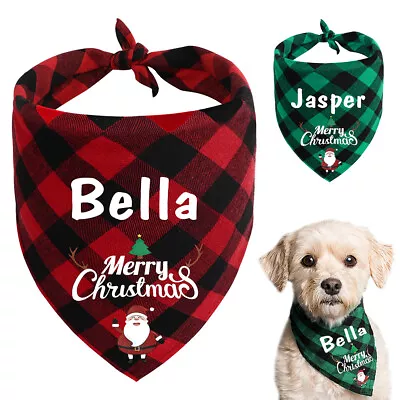 Personalized Dog Bandanas Christmas Plaid Cat Puppy Scarf With Printing Pet Name • $17.59