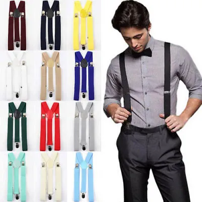 $1.80 • Buy Black Adjustable Braces Mens Matching Bow Tie Trouser Elastic School Suspenders