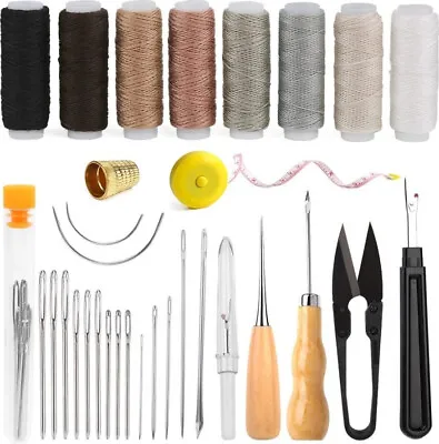 $11.99 • Buy Sewing Kit Set Awl Leather Hand Stitcher Repair Set Heavy Duty Thread Needles