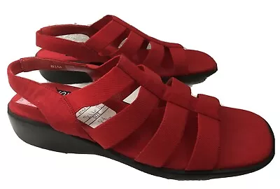 NEW RED Slip On Sandal Mootsies Tootsies Salute Elastic Strap Fabric Upper 8.5 • $17.95