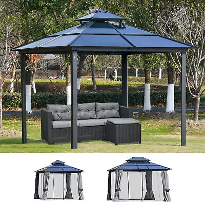 Polycarbonate Hardtop Gazebo Canopy With Double-Tier Roof And Aluminium Frame • £869.99