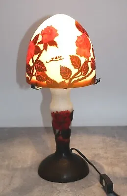 Beautiful Reproduction Emile Galle Signed Cameo Glass Mushroom Lamp Floral Roses • £395