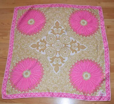 VTG Vera Neumann Floral Silk Scarf Pink Porcelain Medallion Burst Daisy 30  • $35