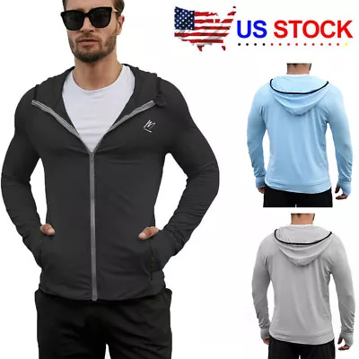 $14.99 • Buy Mens UPF 50+ Sun Protection Outdoor Full Zip Hoodie Jacket Long Sleeve Shirt US