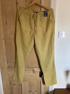 Women’s M&S Collection Ochre PEG Linen Rich Mid Rise Trousers Size: 14 Long • £12.99