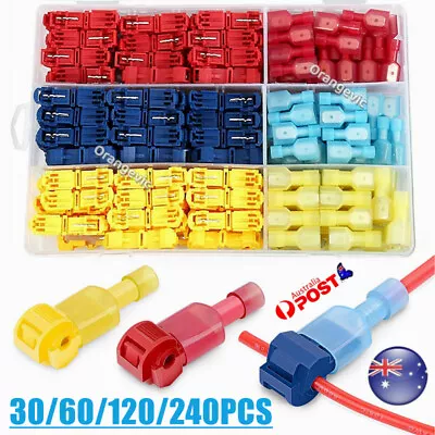 30/240pcs Quick Splice Spade T-Taps Terminals Kit Crimp Cable Wire Connectors AU • $6.92