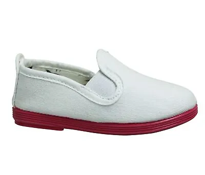 Flossy Style Luna Kids Espadrille Slip On Plimsolls Shoes 5577 White Pink • £7.99