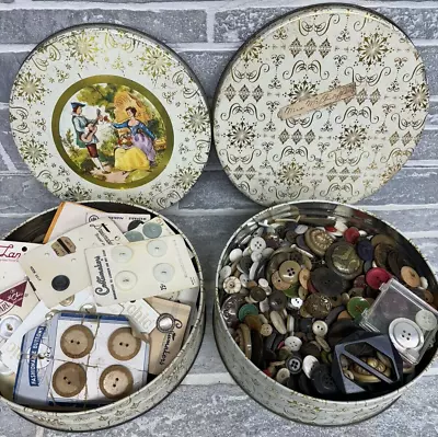 4 Lb Lot Vintage Buttons In Tins Fabric Wood Plastic Mother Of Pearl MOP Glass • $29.97