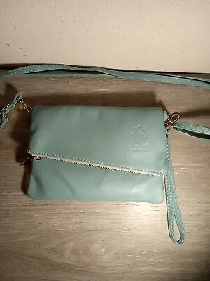 Vera Pelle Crossbody Italian Leather Small Zip And Magnet Close Purse Lt.Blue • $19.99