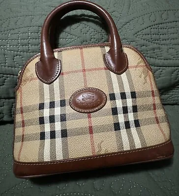 Authentic Vintage BURBERRY Nova Check Tote Bag Hand Bag PVC/Leather Beige • $200