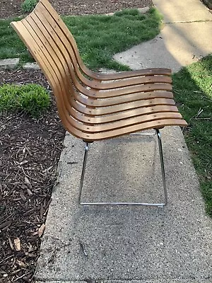 Vintage Danish Modern Made In Norway Scandinavian Wood Slat Chair MCM Ramhussen • $52