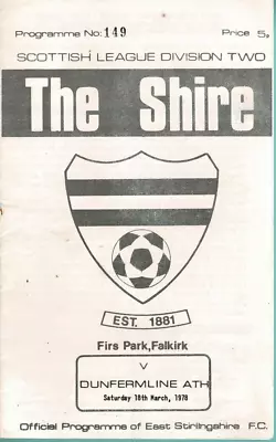 East Stirlingshire Stirling V Dunfermline Athletic 18 Mar 1978 League • £0.99