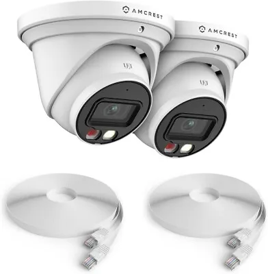 2 Security O/D Turret AI Camera 5MP 49' Colr N/V+ Mic 2X 60' Cat6E Cable Ac • $139