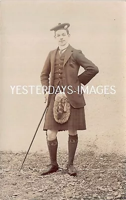 Highlander Walking Stick Fashion Kilt Sporran Outside Postcard (33) • £26.50