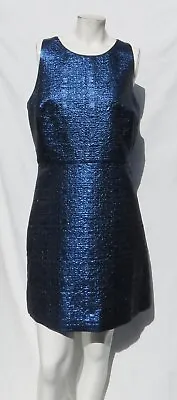 NEW $385 MILLY US Women’s 12 14 L Blue Lurex Jacquard Slim Shift Dress Party • $95.99