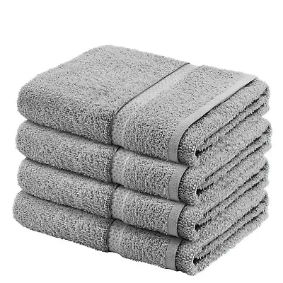 4 X Hotel Quality 100% Cotton Towel Set Large Soft Bath Hand Face Daily Use Grey • £15.95