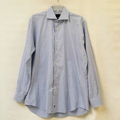 David Donahue Dress Shirt Mens 16.5 34 35 Blue Long Sleeve Button Up Check Trim • $22.54