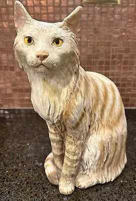 VTG 15”Carved Painted Composite Tabby  Cat Signed & #’d Universal Statuary 1980 • $46