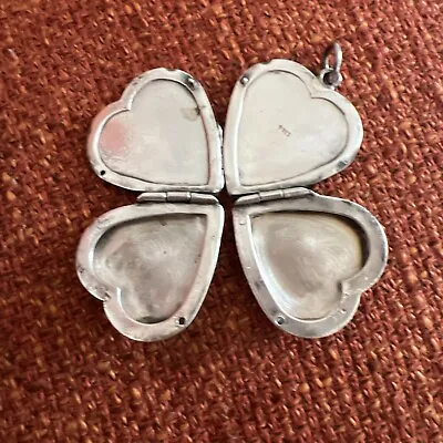 VTG Etched Sterling Silver 925 Heart 4 Leaf Clover Folding Photo Locket Pendant • $55