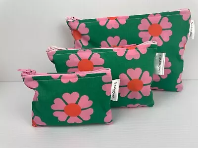 Retro Flowers Pink Flowers Green Perfect Colour Combo Coin Purses Handmade Aust • $8