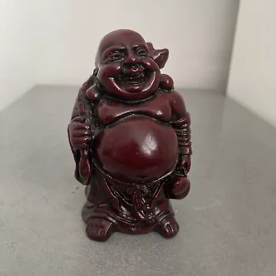 Laughing Buddha Deep Red Resin 9.5cm Tall • £5