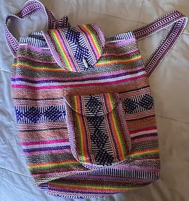 Mexican Baja Sweater Backpack Purse Pinzon Multi Colored Bag • $8.99