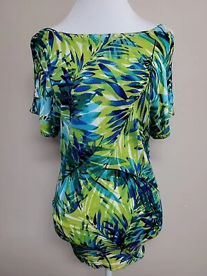 $29.74 • Buy CACHE Women's Blouse Top Short Sleeve Boat Neck 100% Viscose Multicolor.Size XS