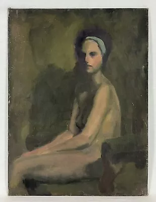 Vintage Mid Century Modern Oil Painting Canvas Board Nude Woman Female Sitting • $51