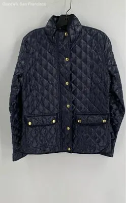 J.Crew Womens Blue Flap Pockets Long Sleeve Full Zip Puffer Jacket Size Small • $14.99
