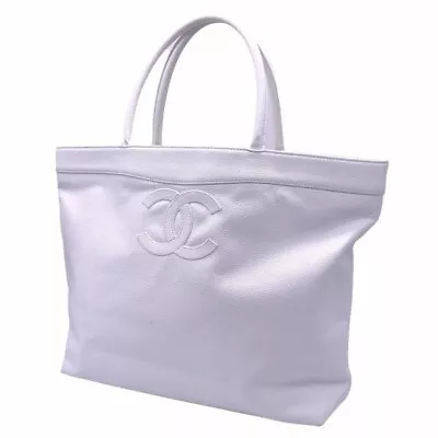 CHANEL COCO Mark Tote Bag White Leather Auth Women Made In Italy • $1423.74