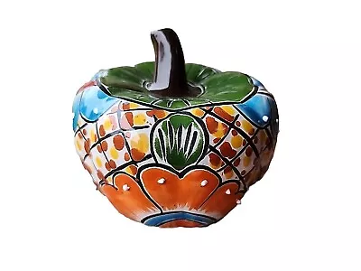 Talavera Pumpkin Mexican Pottery Folk Art Gourd Medium  5  Fall Hand Painted EUC • $23.99