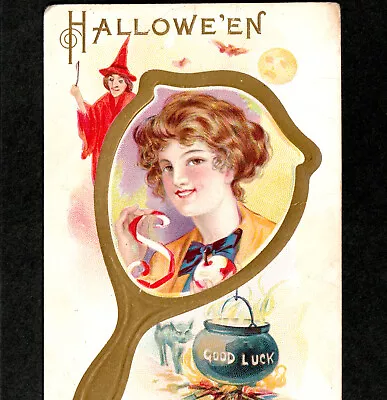 On Halloween Spell Witch Love Game Mirror Apple Cat Fire Stecher 248 D Postcard • $29