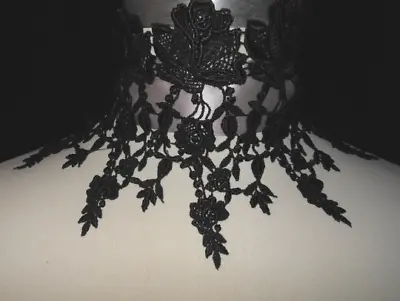 BLACK & White WIDE Choker Collar 6 Inch Fabric Venise Lace Victorian Gothic Art • $28.50