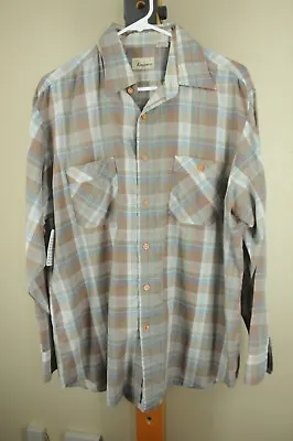 Vintage Kingsport Men's Brown Green & Blue Plaid Casual Shirt L Large • $19.99